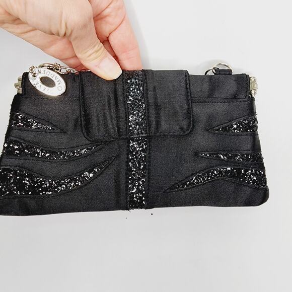 Steve Madden Small Black Satin & Glitter Clutch Purse - Picture 9 of 13